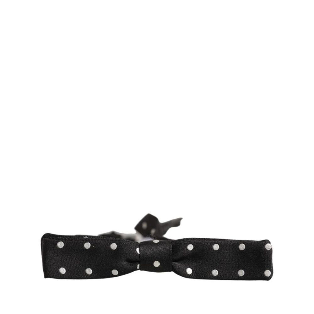 Dolce & Gabbana Black White Polka Dot Adjustable Neck Papillon Bow Men's Tie